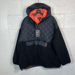 BASS OUTDOOR Women's Contrast Hood Sherpa Soft Pullover black Medium